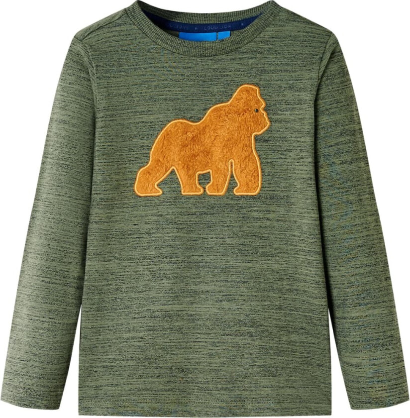 T-skjorte for barn med lange ermer kaki melert 116