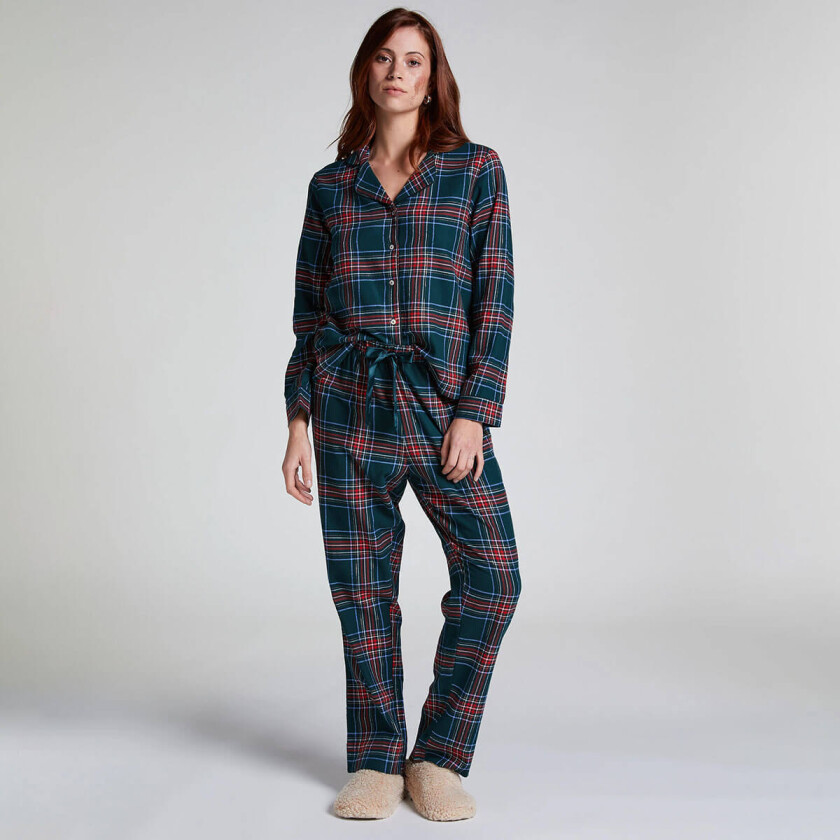 Flannel Twill pyjamas, grønn, Størrelse: XL, Kvinner
