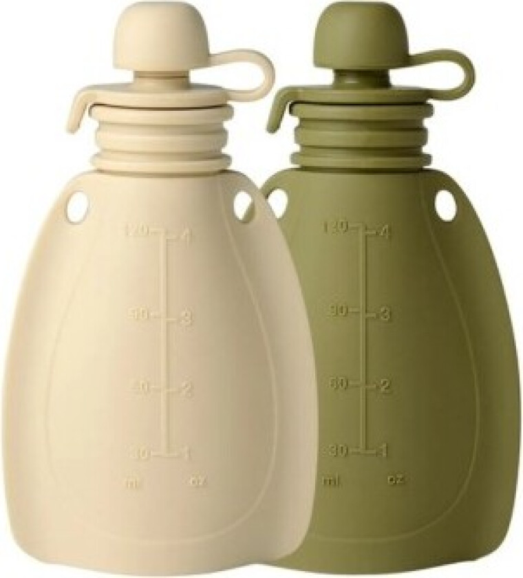 , Smoothiepose Med Skje 2-pk, 120 Ml, Soft Rabbit/moss Green