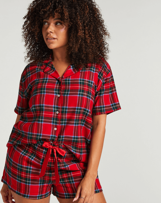 Short Flannel Twill pyjamas, rød, Størrelse: XL, Kvinner