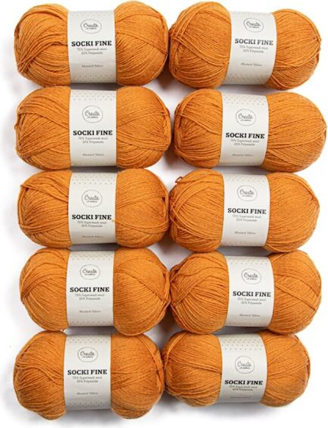 10-pk Socki Fine Ensfarget Garn 100 g Mustard Yellow A018 Adlibris