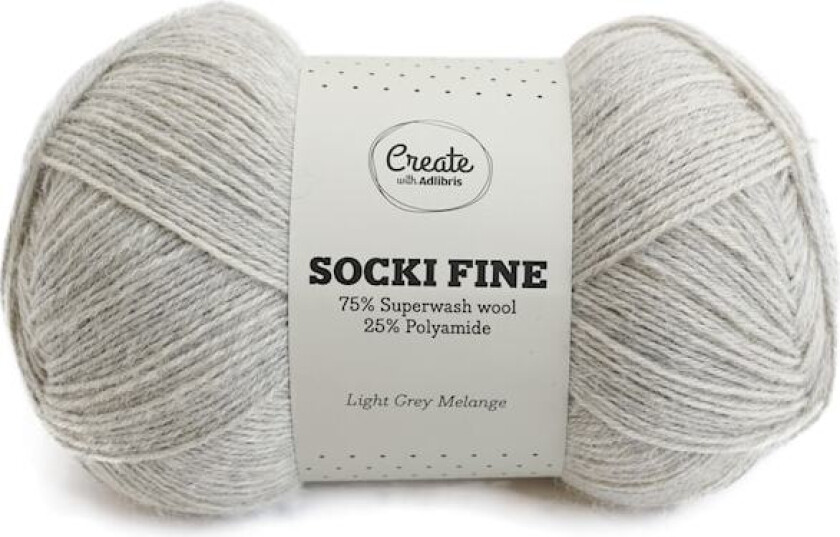 Socki Fine 100 g Light Grey Melange A049 Adlibris