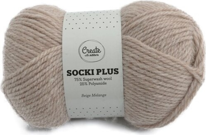 Socki Plus Ensfarget Garn 100 g Beige Melange A052 Adlibris