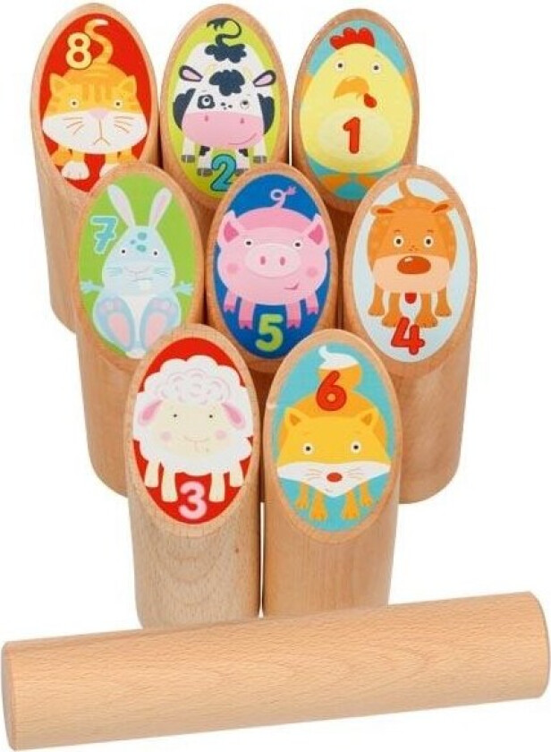 Wooden Viking Game Animals Kubb in Cotton Bag