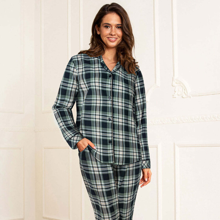 Cotton Flannel pyjamas, grønn, Størrelse: XL, Kvinner