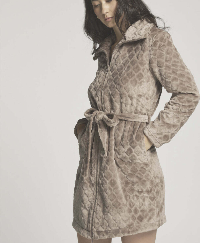 Fleece Zip morgenkåpe, beige, Størrelse: M/L, Kvinner