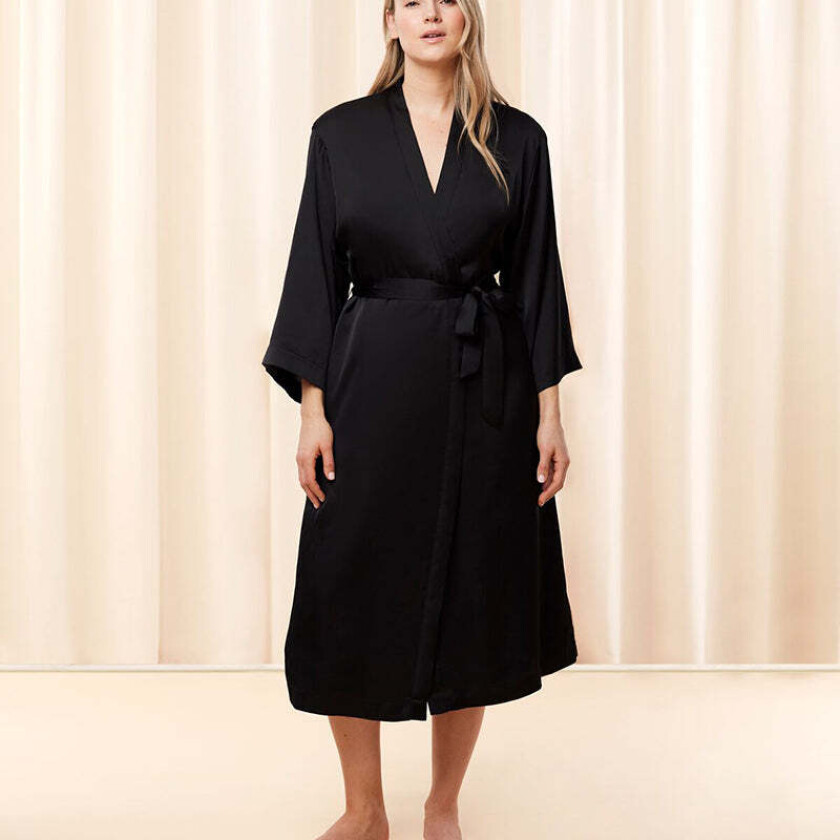 Satin badekåpe, svart, Størrelse: 44/46, Kvinner