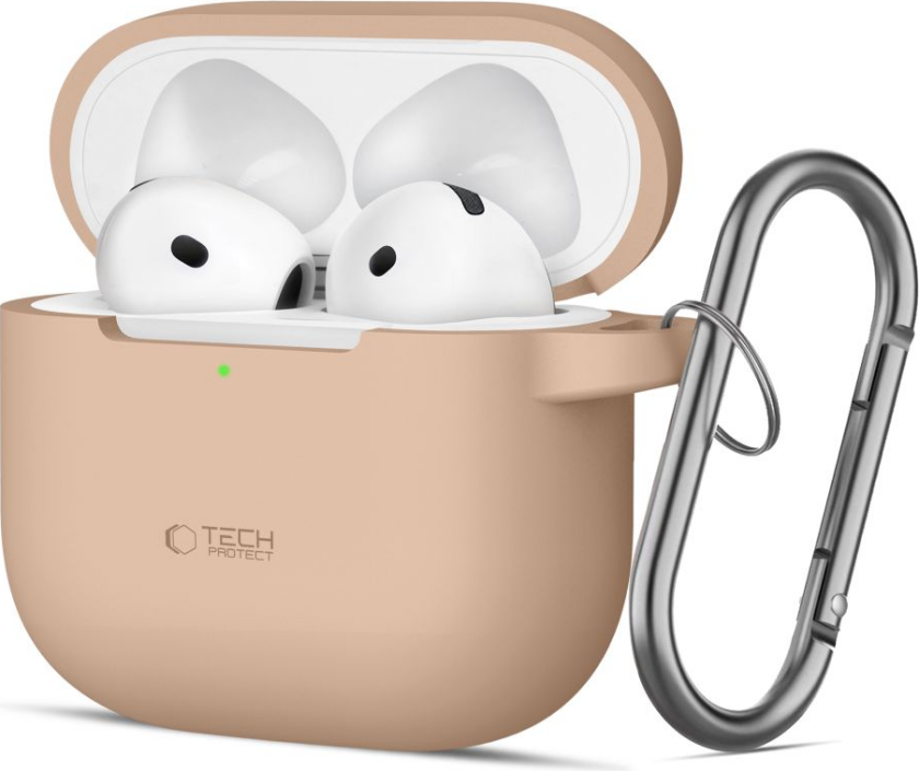 Apple AirPods 4 Silikon Deksel med Karabinkrok - Beige