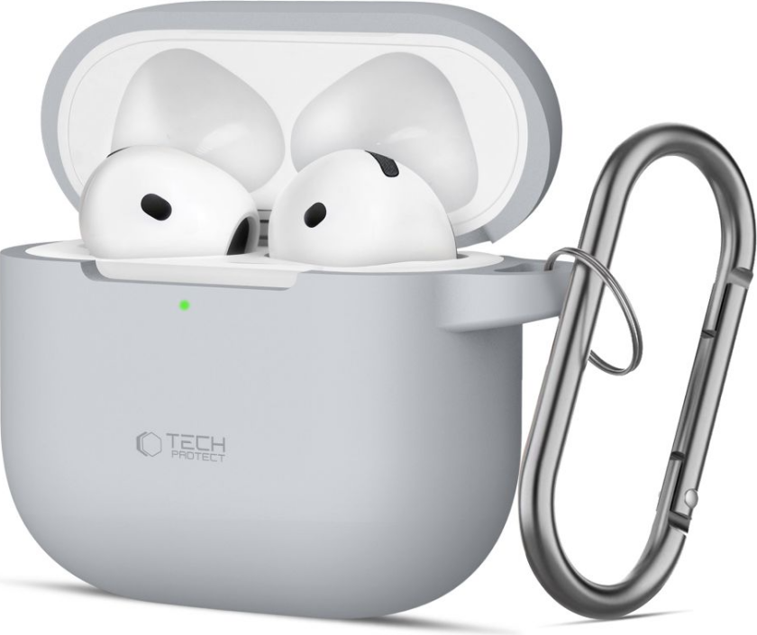 Apple AirPods 4 Silikon Deksel med Karabinkrok - Grå