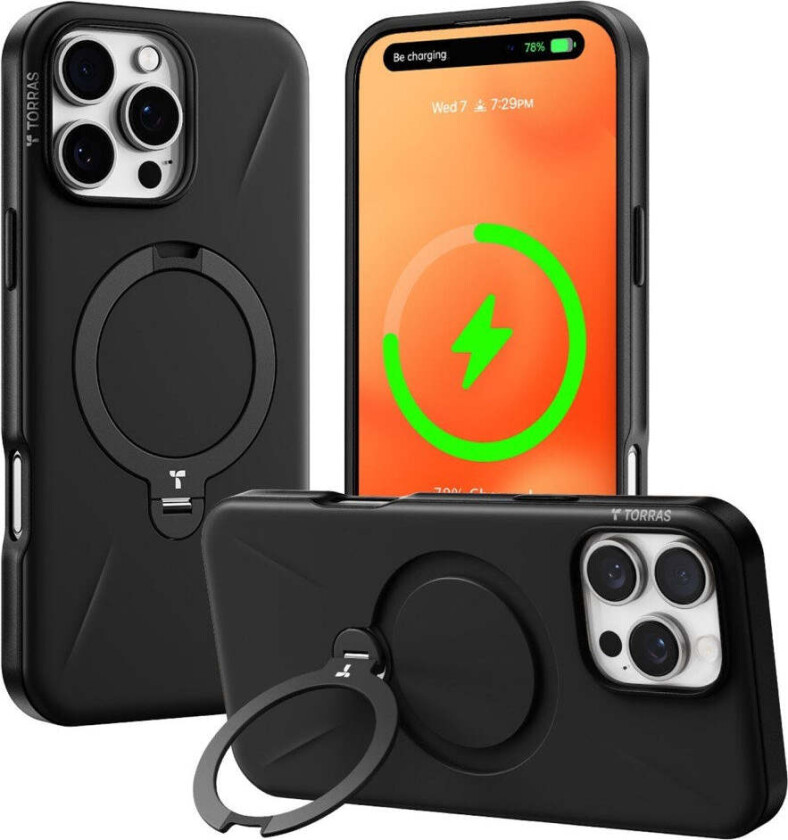 TORRAS iPhone 16 Pro Max Fleksibelt Plast Deksel m. Ring Kickstand - Svart
