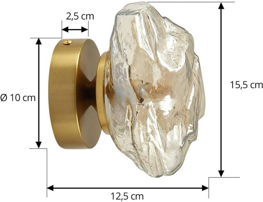 Lindby vegglampe Piatra, cognac/messing, glass, 15,5 cm