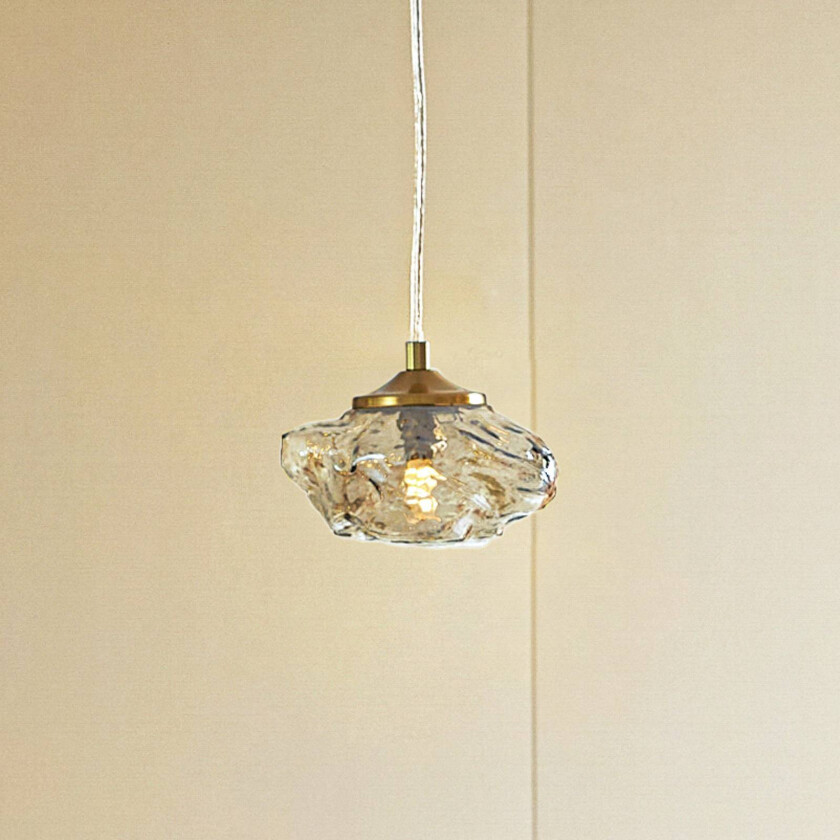 Lindby hengelampe Piatra, cognac/messing, glass, 15,5 cm