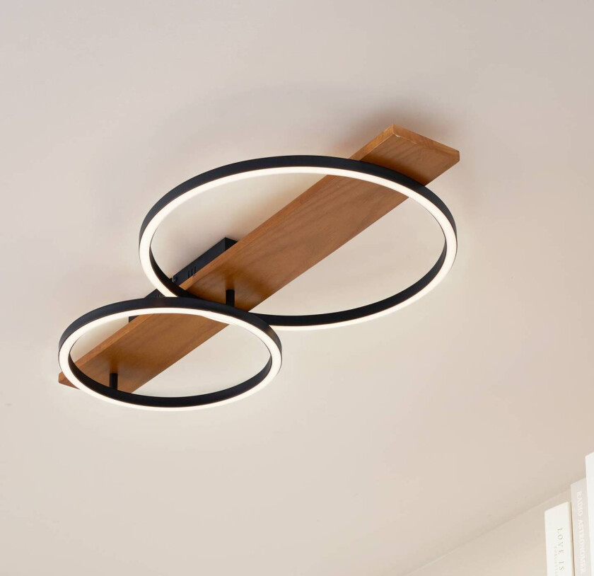 Lindby LED-taklampe Bolgar, hvit/svart, tre, 2 lyskilder.