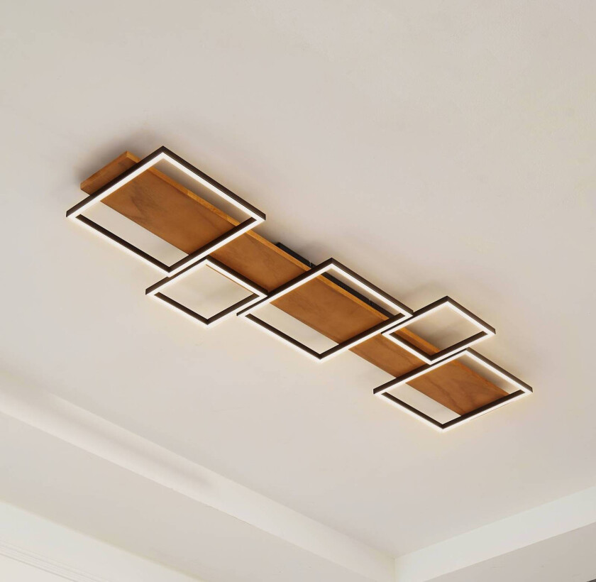 Lindby LED-taklampe Bolgar, hvit/svart, tre, 5 lyskilder.