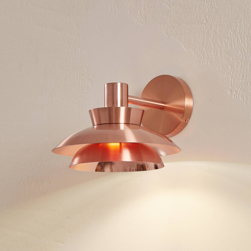 Lindby utendørs vegglampe Thais, kobber, rustfritt stål, Ø 25 cm