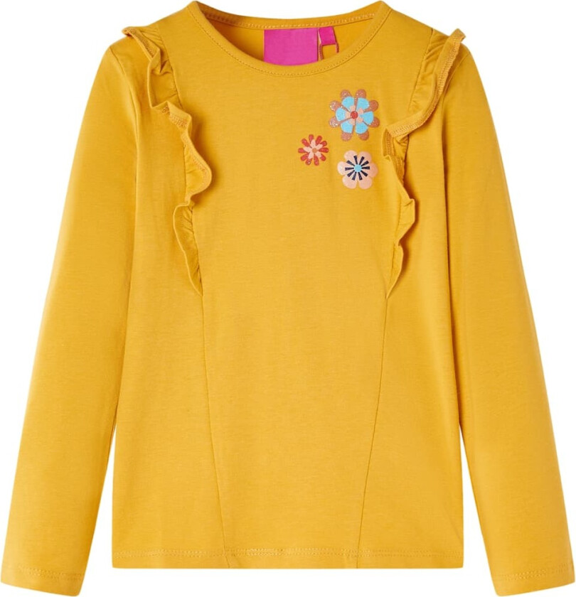 T-skjorte for barn med lange ermer mørkeoker 140