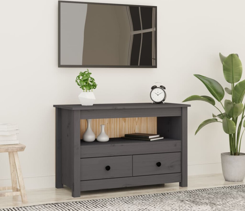 TV-benk grå 79x35x52 cm heltre furu