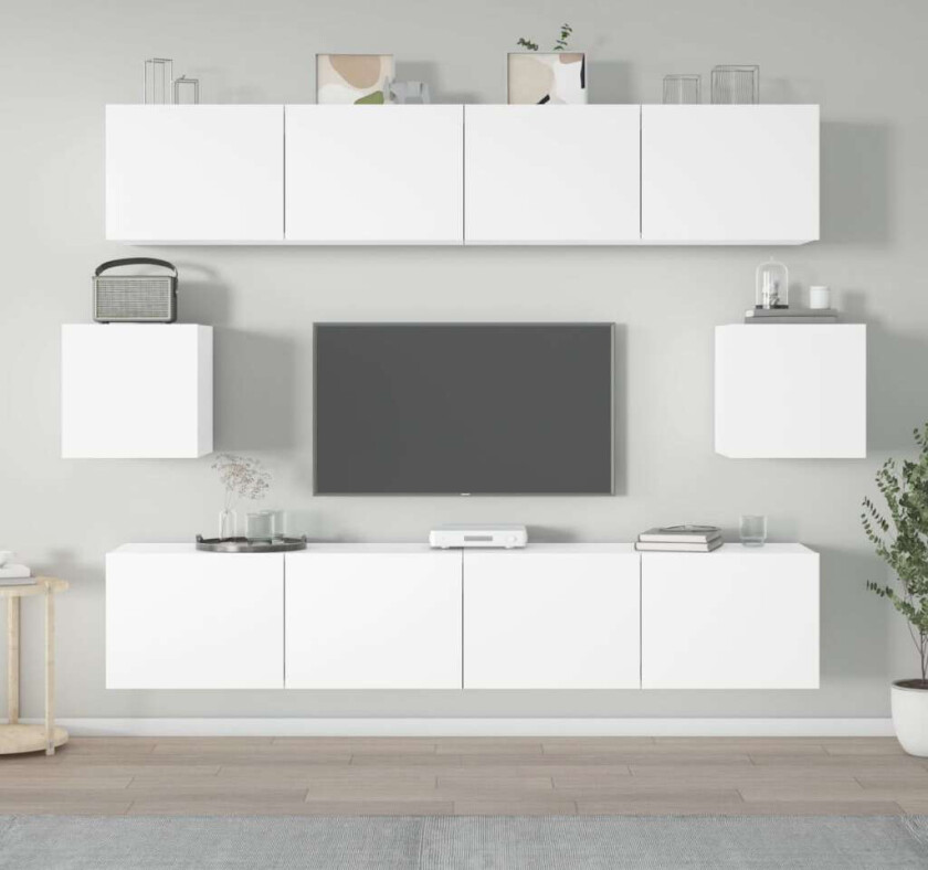 TV-skapsett 6 deler hvit konstruert tre