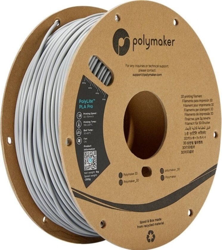 Polymaker Pa07015 Filament Pla Pro Høj Grad Af Stivhed, Slagfast 2.85 Mm 1000 G Grå Polylite™ 1 Stk