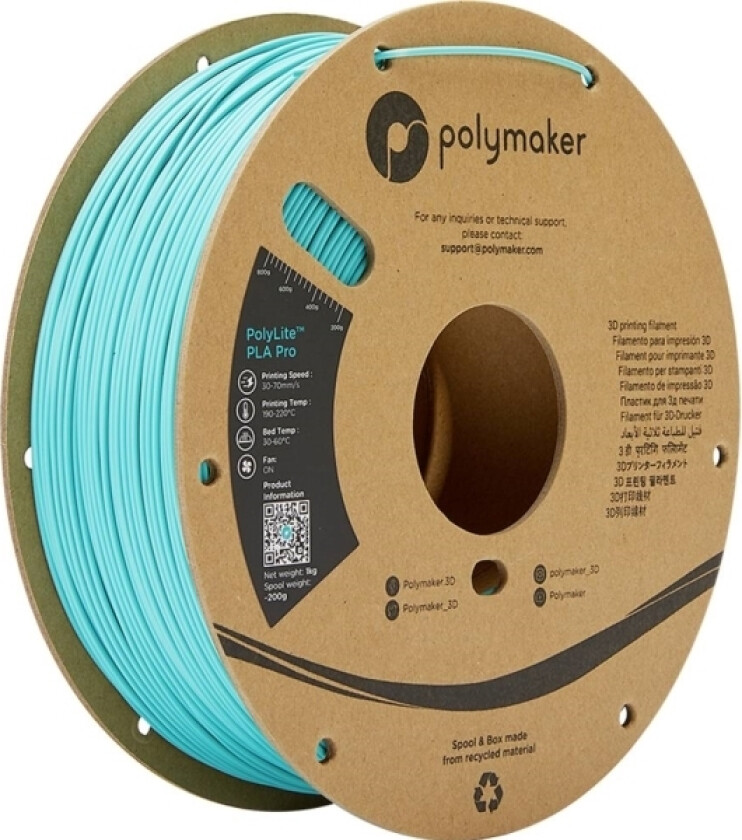 Polymaker Pa07012 Polymaker Teal Filament Pla Pro Høj Grad Af Stivhed, Slagfast 1.75 Mm 1000 G Blå-Grøn Polylite™ 1 Stk