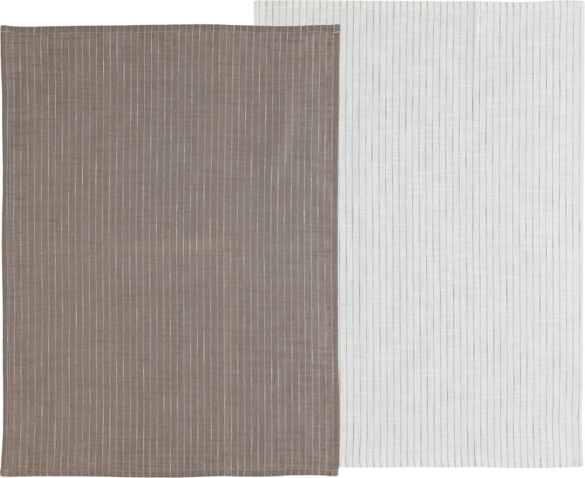 Kjøkkenhåndkle 50x70 Line 2 stk. Taupe/white Str 70x50 cm - Kjøkkenhåndklær