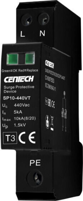 Overspenningsvern 2Pol type3 440V 1 modul m/relé - 1601206
