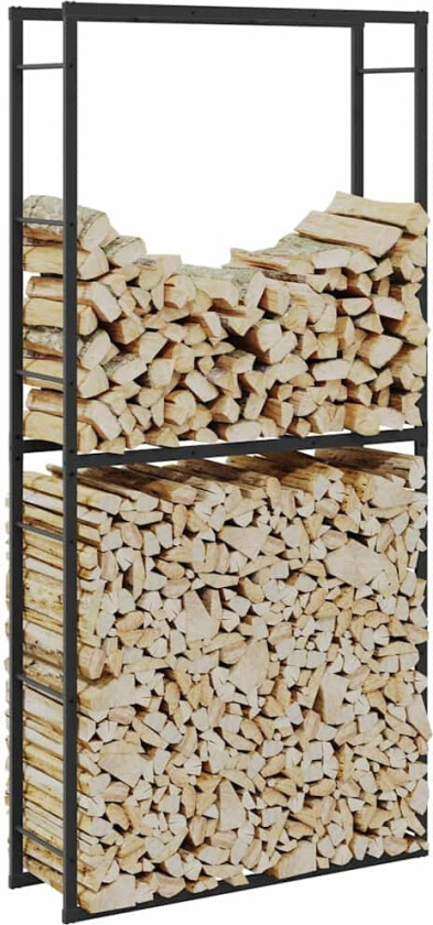 Vedstativ svart 100x30x209 cm stål