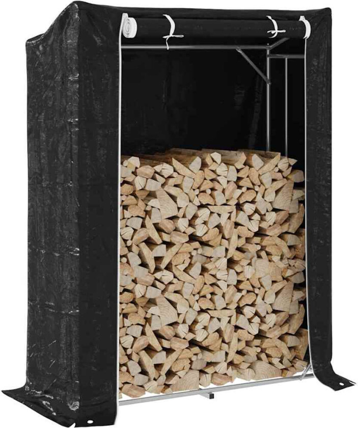 Vedstativ med regntrekk 150x60x200 cm galvanisert stål