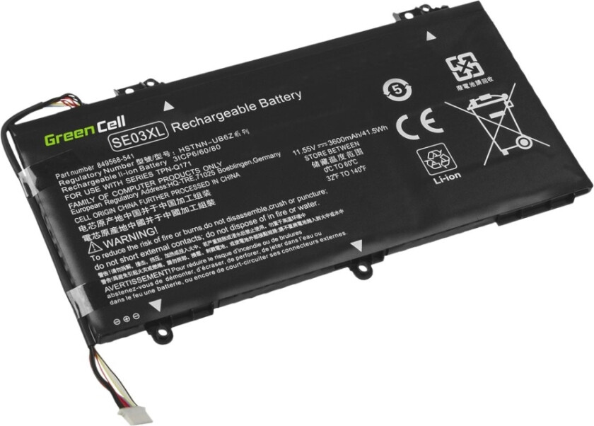 Green Cell - Batteri Til Bærbar Pc (Tilsvarer: Hp Se03xl, Hp Hstnn-Lb7g, Hp Hstnn-Ub6z) - Litiumpolymer - 3-Cellers - 3400 Mah - Svart - For Hp Pavil