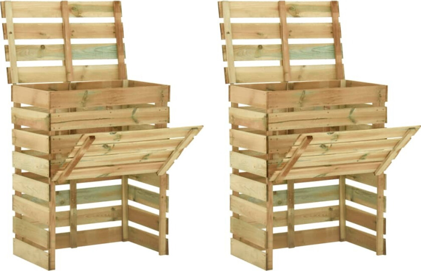 Kompostkasse med lamelldesign 2 stk 80x50x100cm impregnert furu