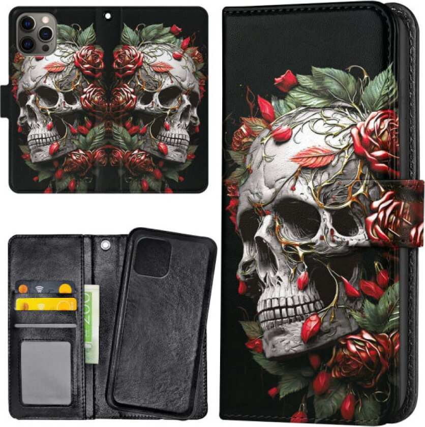 iPhone 13 Pro - Lommebok Deksel Skull Roses