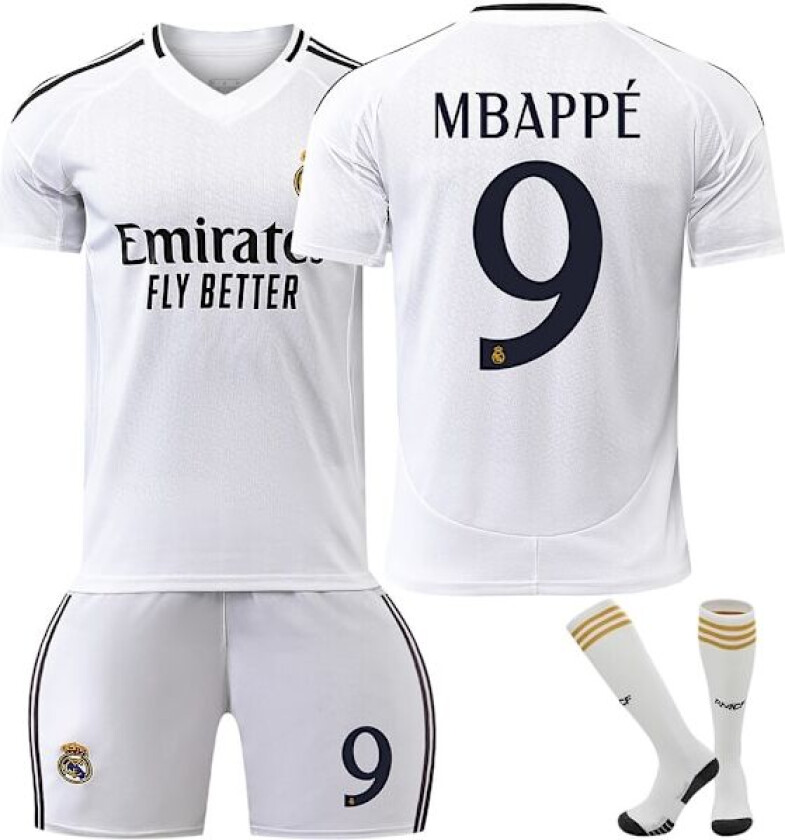 24-25 Real Madrid Mbappe 9 Hjemme Fotballdrakt Ny Sesong Siste Fotballdrakter For Voksne Og Barn Fotball Kids 20(110-120cm)