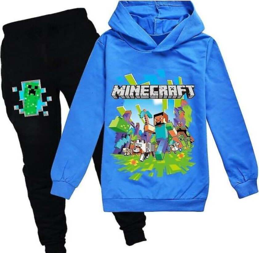 Barn Minecraft treningsoverall sett med printed hettegenser casual Blå . Blue 140cm