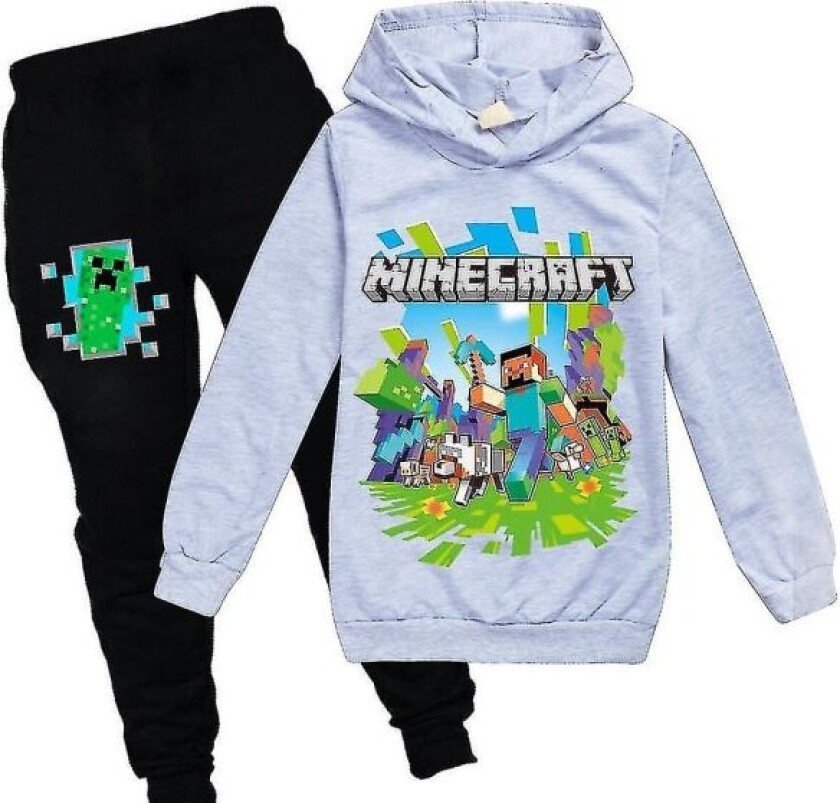 Barn Minecraft treningsoverall sett med printed hettegenser casual Grey . Grey 110cm