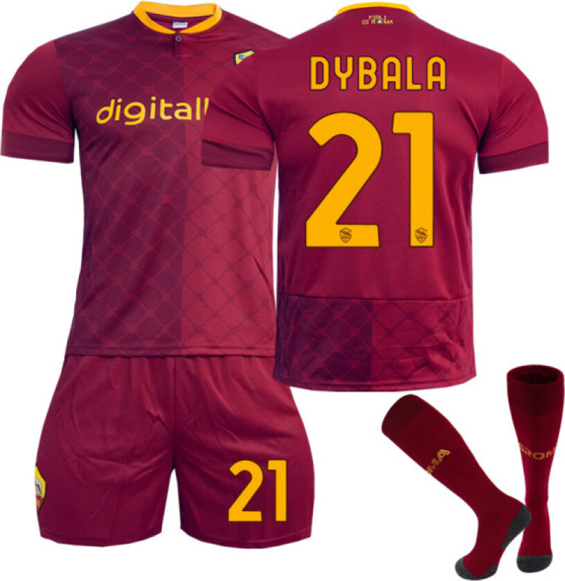 AS Roma 2022-23 Hjemmeskjorte Dybala No.21 Fotballdrakt 3-delt sett for barn Voksne yz 22(120-130CM)