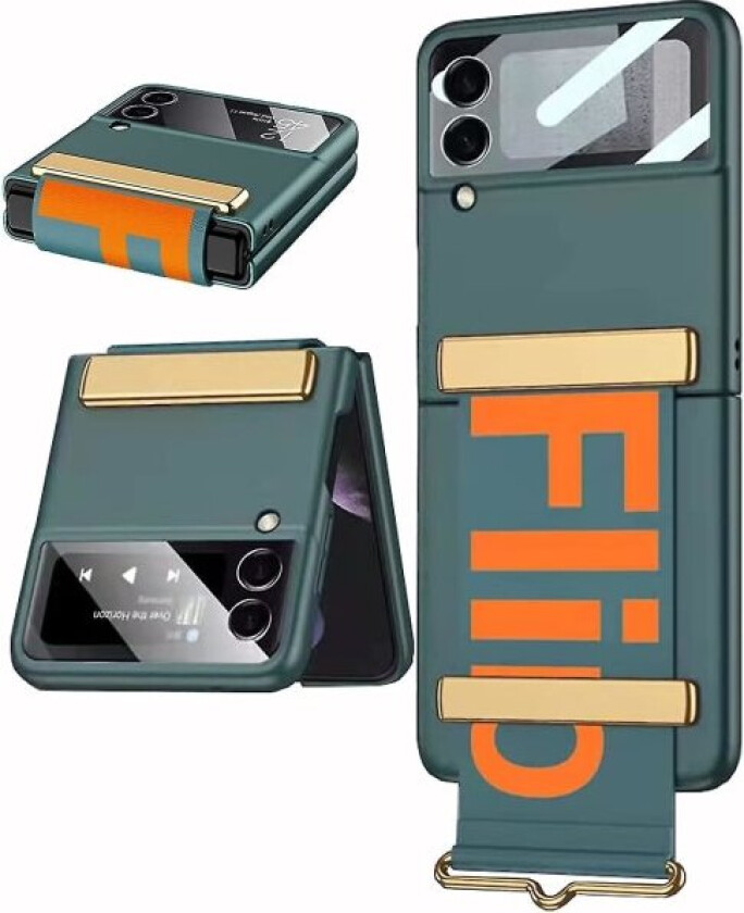 Etui med rem kompatibel med Samsung Galaxy Z Flip 3 5g, med deksel grønn