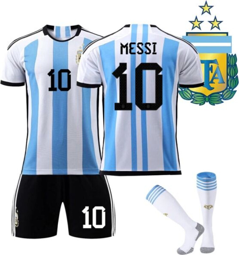 Argentina Messi Premium fotballdrakt 2022 med 3 stjerner V yz Kids 22(120-130CM)