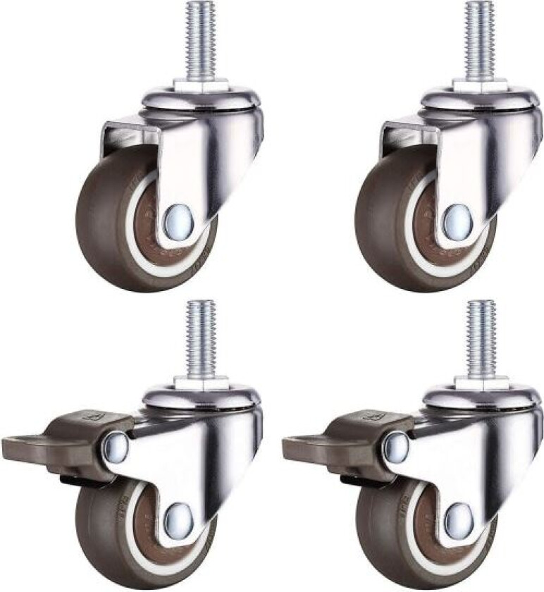 M8 gjengede stamgummi Robuste svinghjul for håndvogn, arbeidsbord, møbelhjul, 1,5 tommer, gjengedimensjon: 8 mm, lengde 20 mm, 2 stk Wi