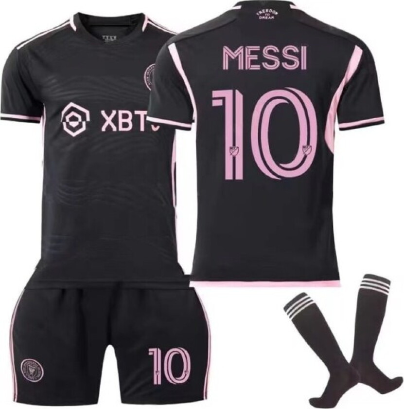 Messi NO.10 Miami International trøye svart borte fotballdrakt voksen dress barnesett XX 22(130-135cm)