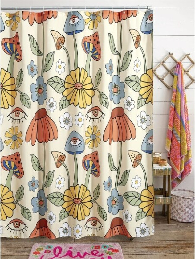 180*180cm Retro 70-talls Dusjforheng Psykedelisk Blomster Gult