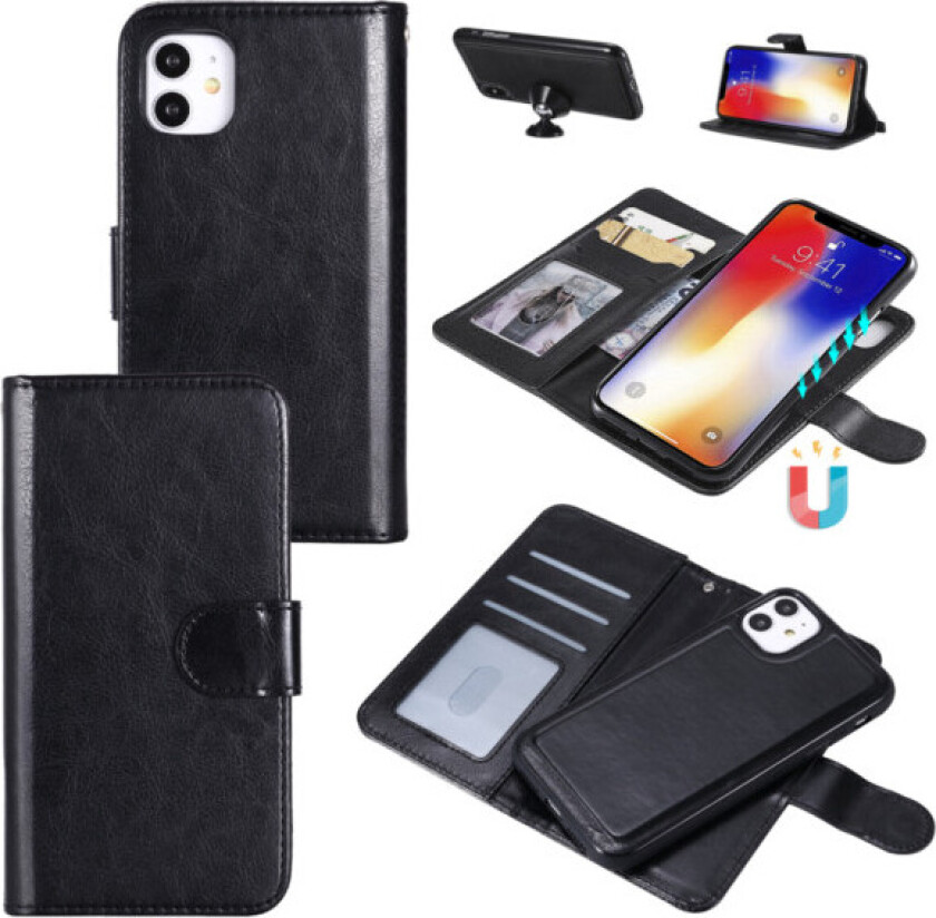 iPhone 11 Pro Max 2-in-1 Magnetic Wallet Case Black svart