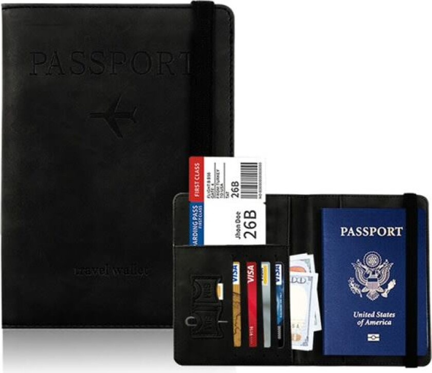 PU RFID Passomslag Kredit ID-kort Plånbok Vanntett Dokument Svart CDQ