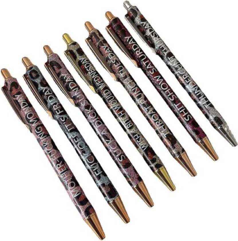 7 stk leopardmønstrede penner trykk kulepenn, morsom banning penn kontorgave