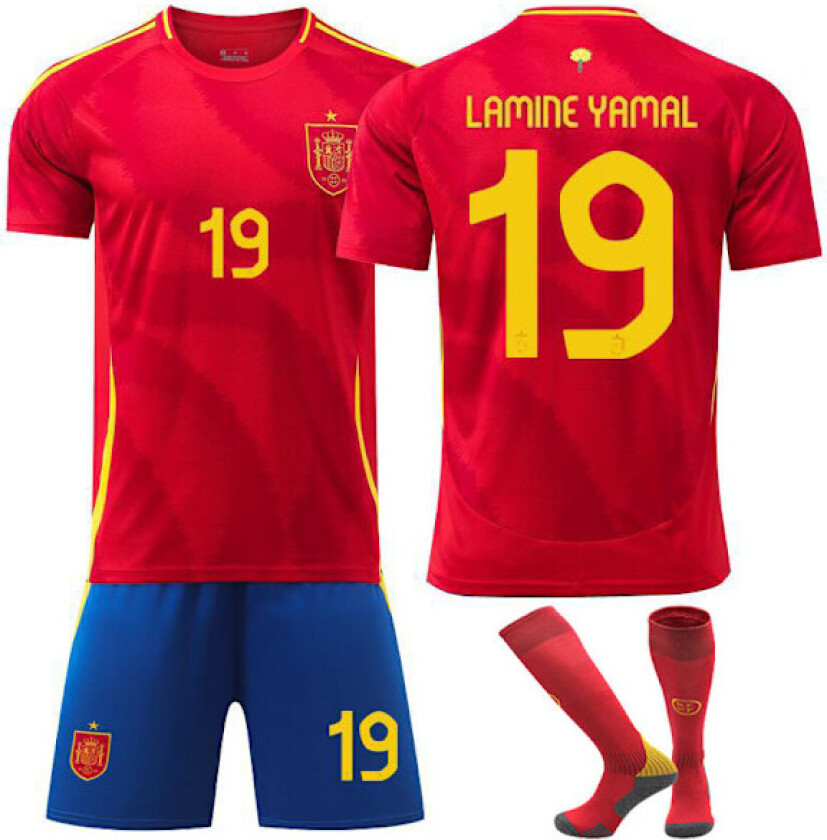2024 UEFA EM Barn Fotballdrakt Sett Spania Hjem Nr.19 LAMINE YAMAL Hjem 18