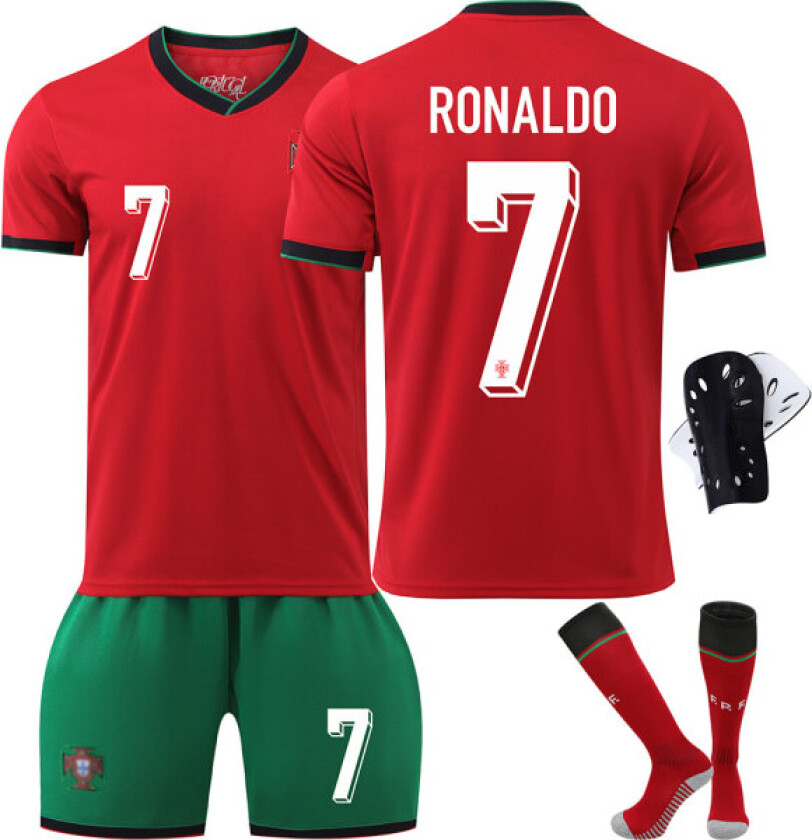 2425 Portugal Jersey European cuppean cup Kids Football Jersey Set No.7 RONALDO With socks+protective gear XS