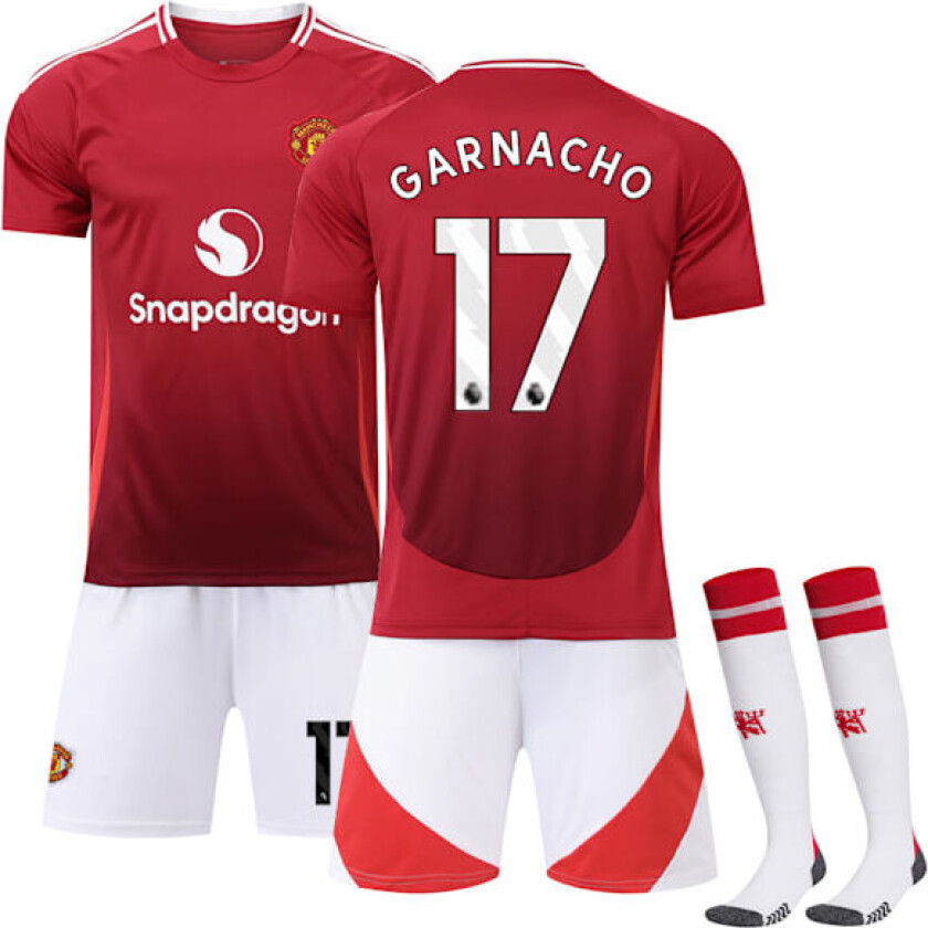 2024-2025 Manchester United Hjemme Barn Fotballdrakt Sett Nr.17 Garnacho Adult L