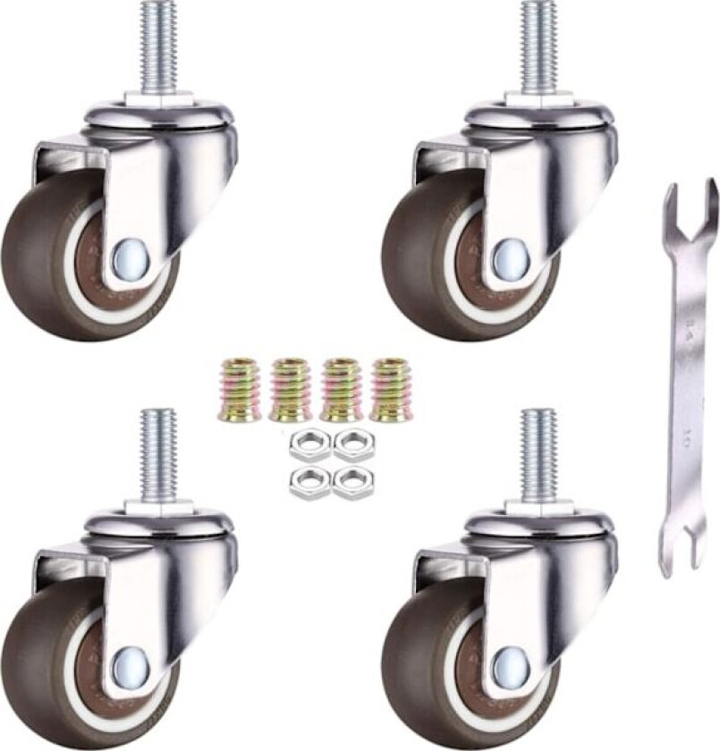 4-pakke møbelhjul - M6 x 15 mm med 25 mm gjenge - myk gummi - TPE-gjenge - minirullhjul for møbler (25 mm)