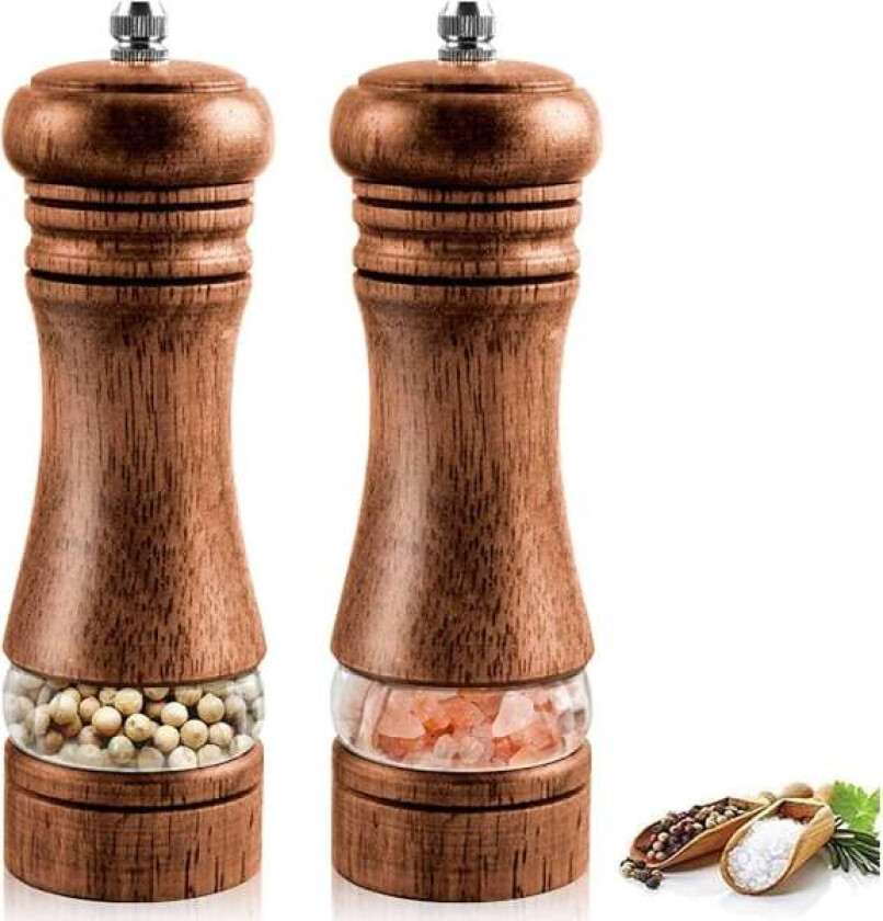 (Spesialtilbud) Salt- og pepperkvern, sett med 2 Tresalt- og pepperkvern Høy kvalitet (Påske)