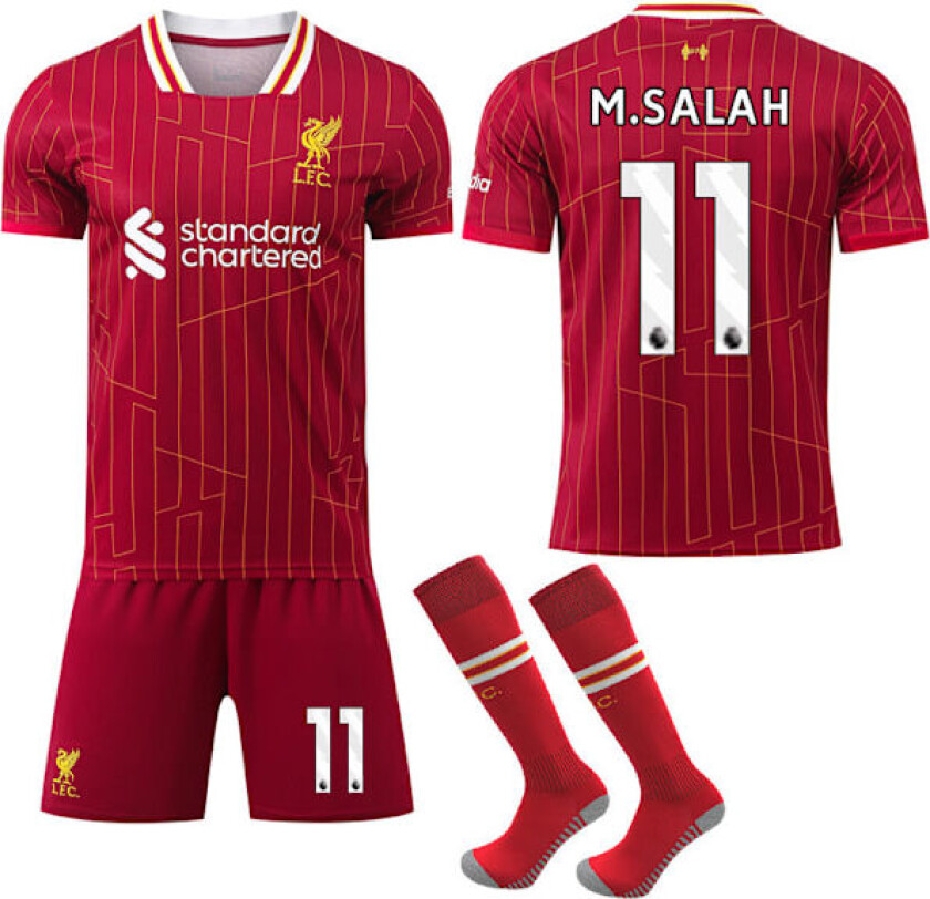 Liverpool Hjemme Fotballdrakt Barn Voksen Med Sokker Nr. 11 M.SALAH 2024-2025 No.11 M.SALAH 24