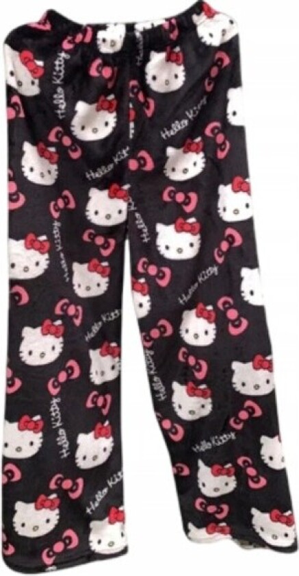 Tegneserie HelloKitty Flanell Pyjamas Plysj og Tykk Isolasjon Pyjamas for Kvinner - Black - Pink M